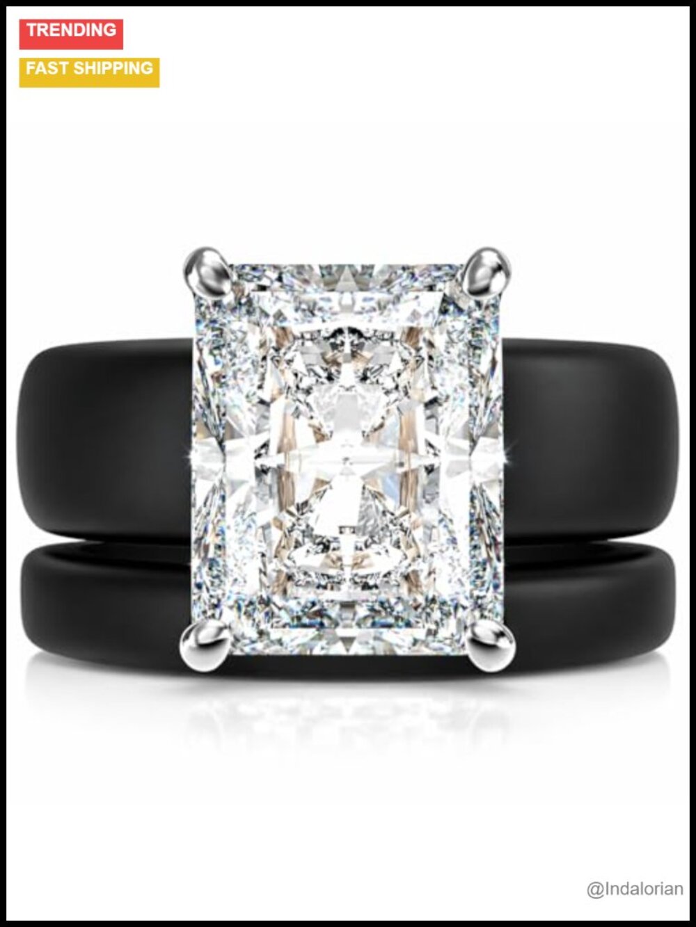Silicone Ring Set Emerald Cut CZ Stackable Wedding Band Comfort Fit